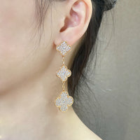 [🌹Rose💎]CLOVER 3 MOTIFS DIAMOND PAVED ROSE GOLD EARRINGS