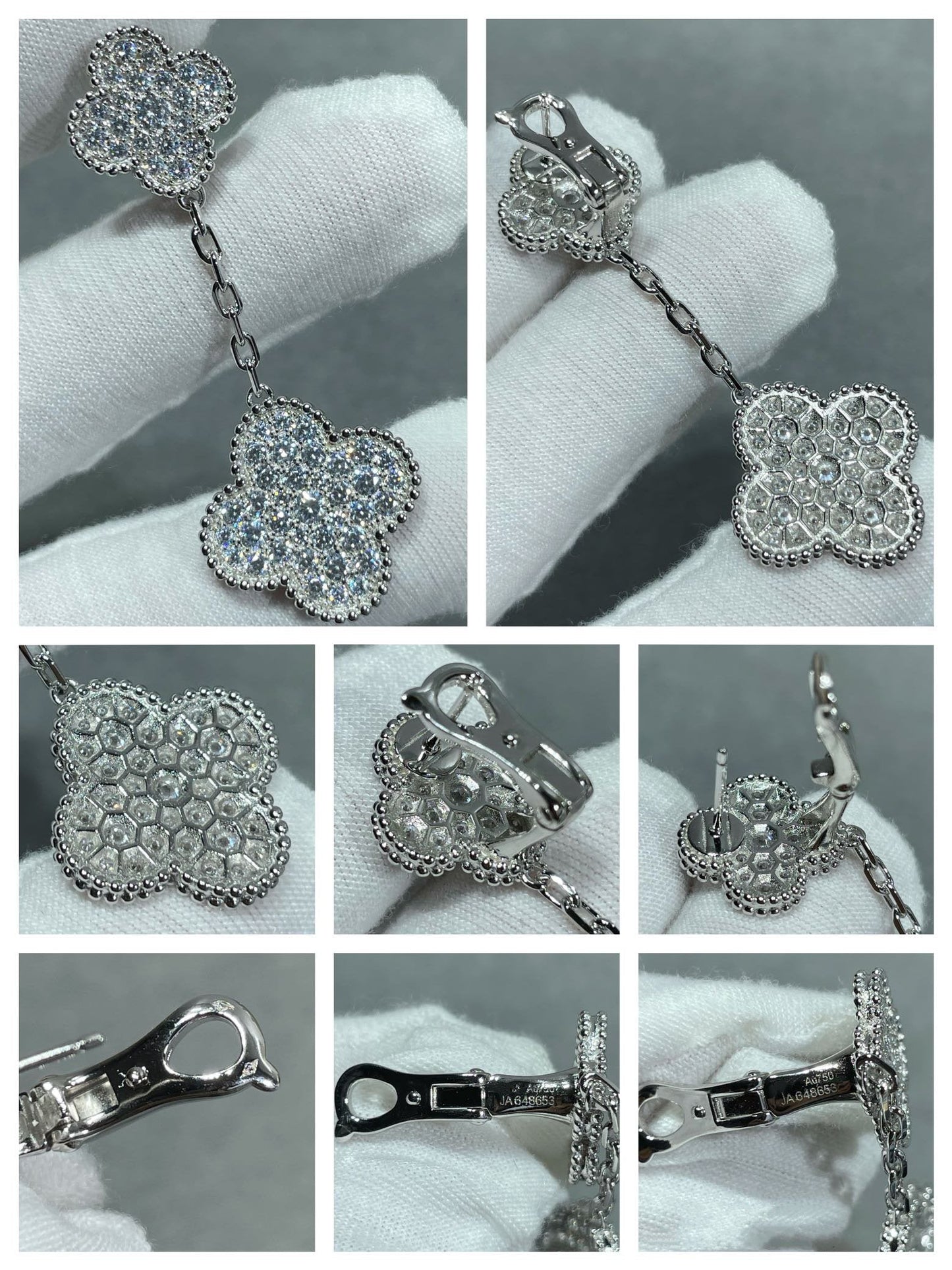 [Rose Jewelrys]CLOVER 2 MOTIFS DIAMOND PAVED SILVER EARRINGS