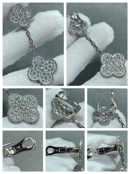 [Rose Jewelrys]CLOVER 2 MOTIFS DIAMOND PAVED SILVER EARRINGS