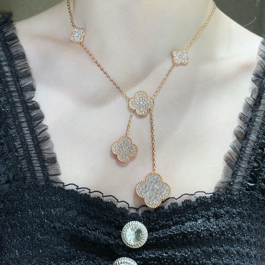 [Rose Jewelrys]CLOVER 6 MOTIF DIAMOND PAVED NECKLACE