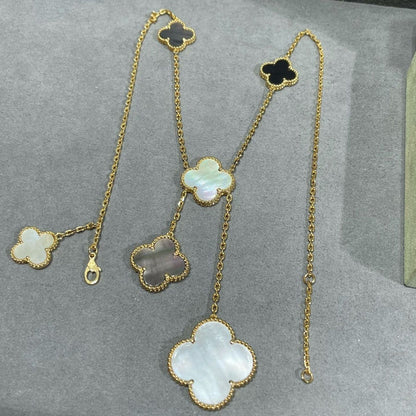 [Rose Jewelrys]CLOVER 6 MOTIF MOP ONYX GOLD NECKLACE