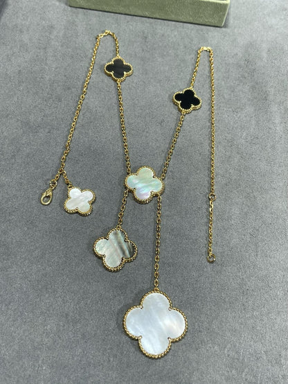[Rose Jewelrys]CLOVER 6 MOTIF MOP ONYX GOLD NECKLACE
