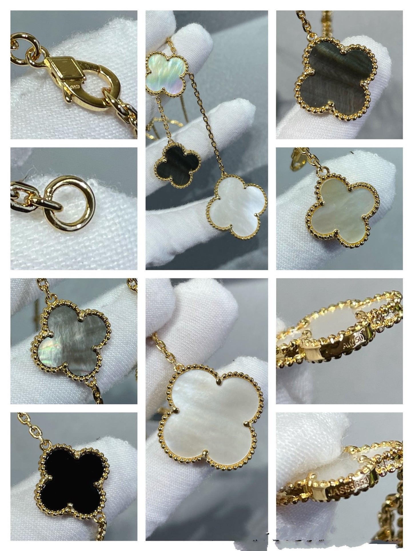 [Rose Jewelrys]CLOVER 6 MOTIF MOP ONYX GOLD NECKLACE