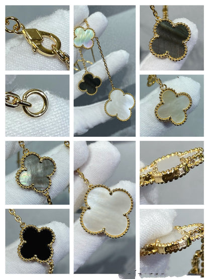[Rose Jewelrys]CLOVER 6 MOTIF MOP ONYX GOLD NECKLACE