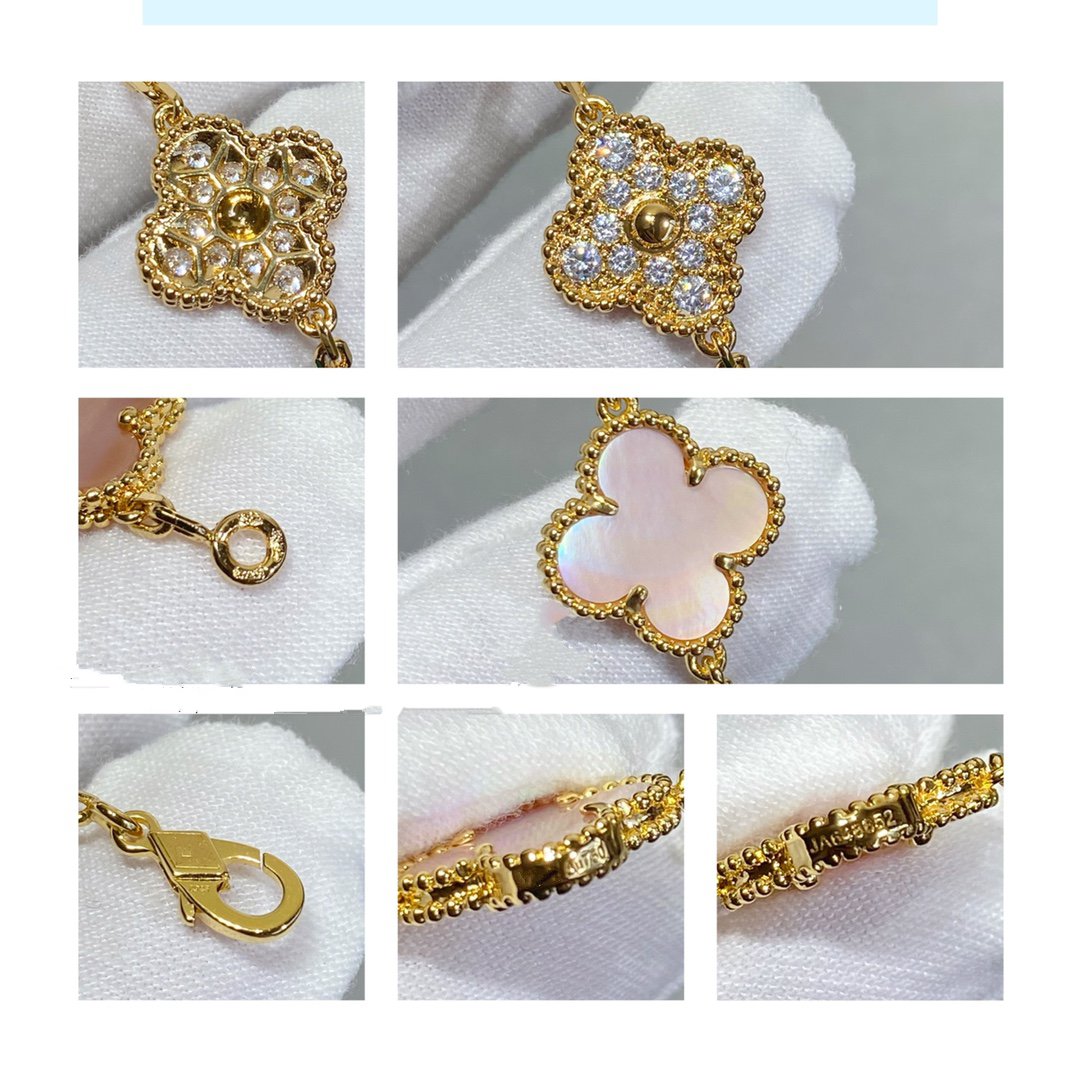 [Rose Jewelrys]CLOVER 5 MOTIF DIAMOND PINK MOP PINK GOLD BRACELET