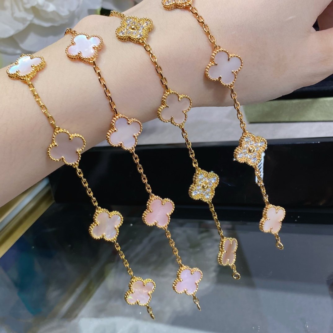 [Rose Jewelrys]CLOVER 5 MOTIF DIAMOND PINK MOP PINK GOLD BRACELET