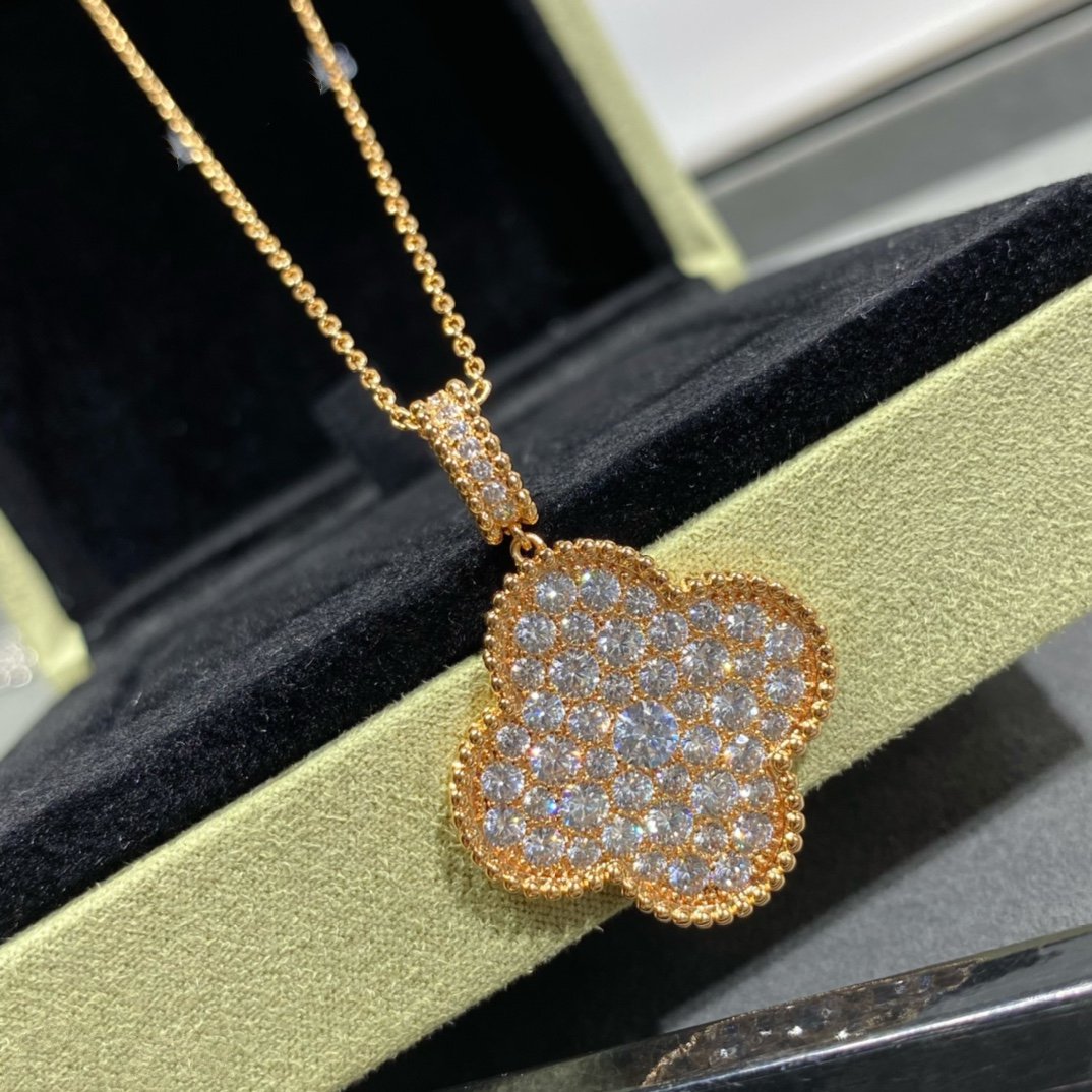 [Rose Jewelrys]CLOVER 25MM LARGE PEDANT DIAMOND PAVED LONG NECKLACE