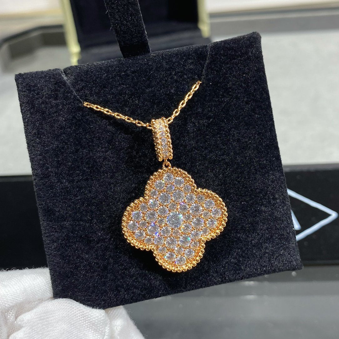 [Rose Jewelrys]CLOVER 25MM LARGE PEDANT DIAMOND PAVED LONG NECKLACE