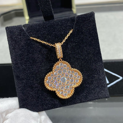 [Rose Jewelrys]CLOVER 25MM LARGE PEDANT DIAMOND PAVED LONG NECKLACE