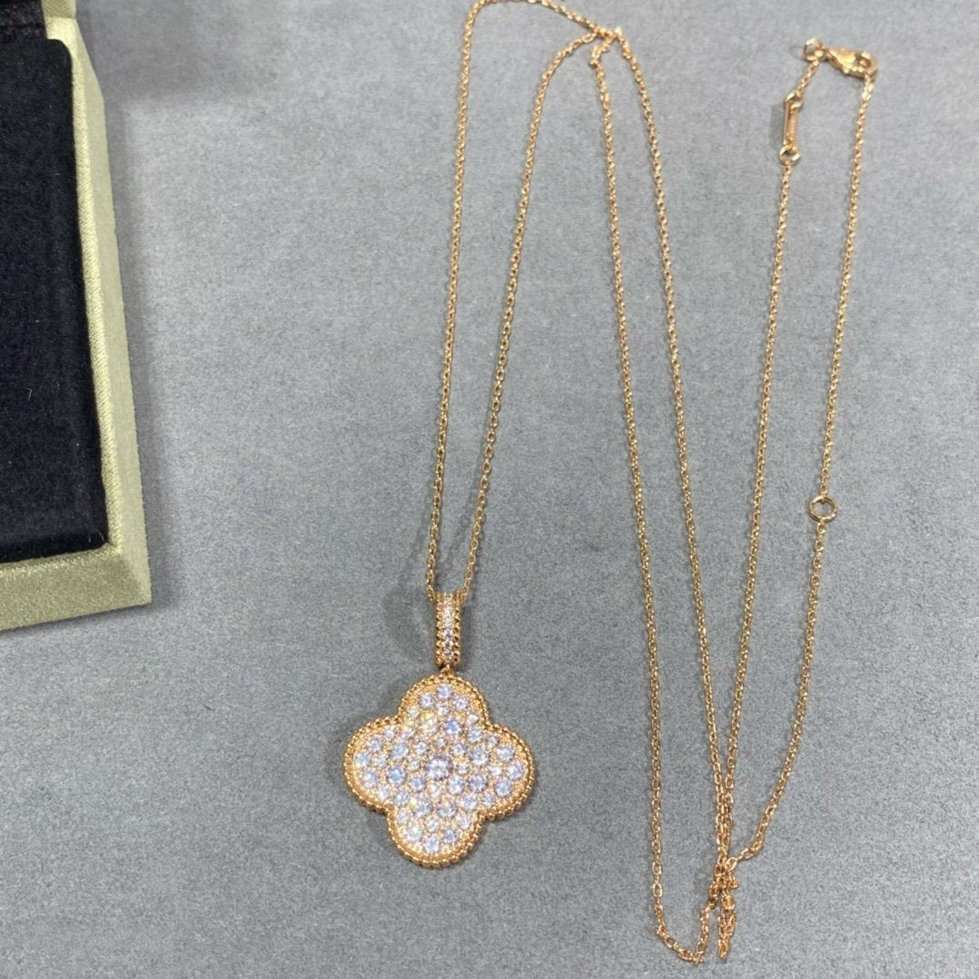 [Rose Jewelrys]CLOVER 25MM LARGE PEDANT DIAMOND PAVED LONG NECKLACE