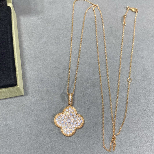 [Rose Jewelrys]CLOVER 25MM LARGE PEDANT DIAMOND PAVED LONG NECKLACE