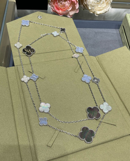[Rose Jewelrys]CLOVER 16 MOTIF CHALCEDONY MOP SILVER NECKLACE