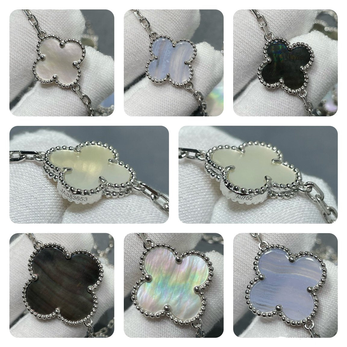 [Rose Jewelrys]CLOVER 16 MOTIF CHALCEDONY MOP SILVER NECKLACE