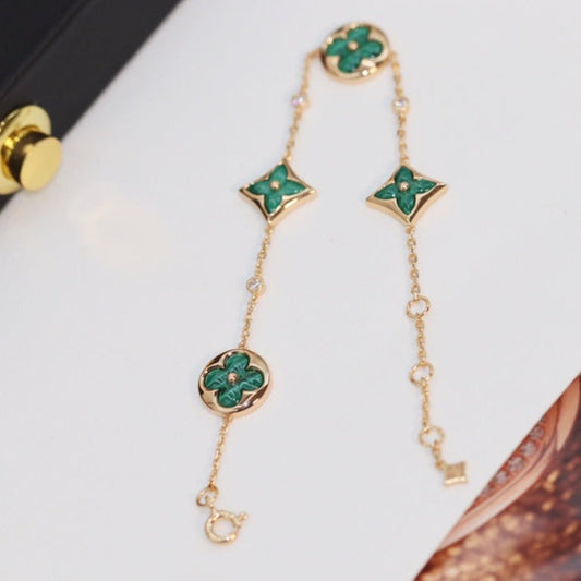 [Rose Jewelrys] STAR AND SUN 4 MOTIF PINK GOLD MALACHITE BRACELET