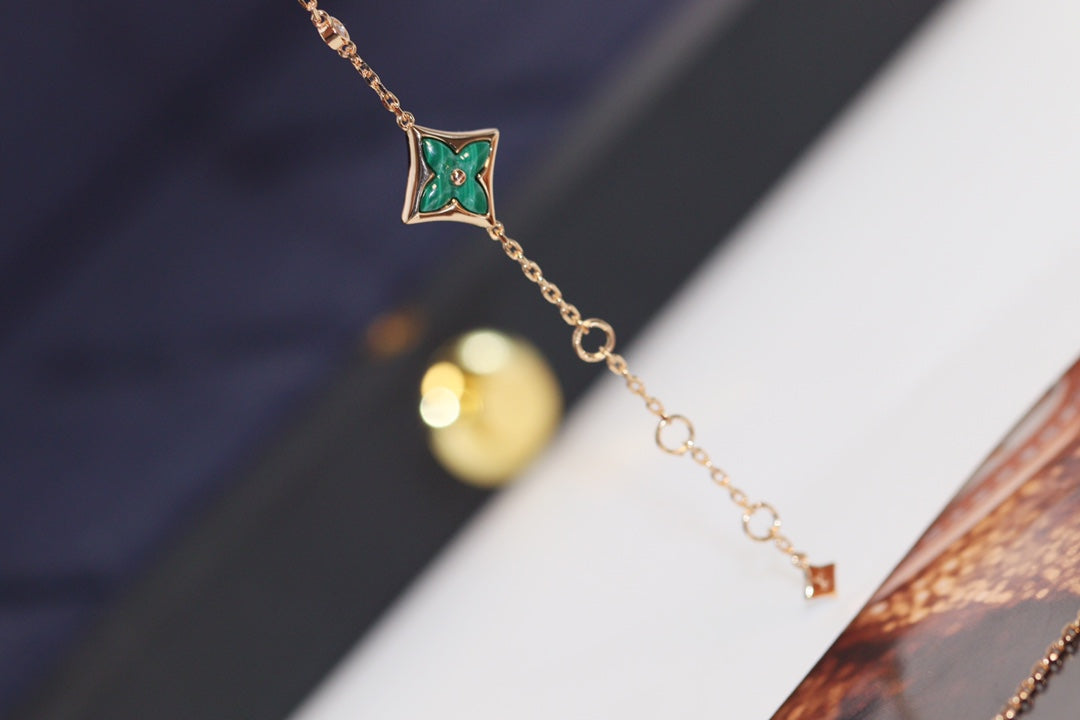 [Rose Jewelrys] STAR AND SUN 4 MOTIF PINK GOLD MALACHITE BRACELET