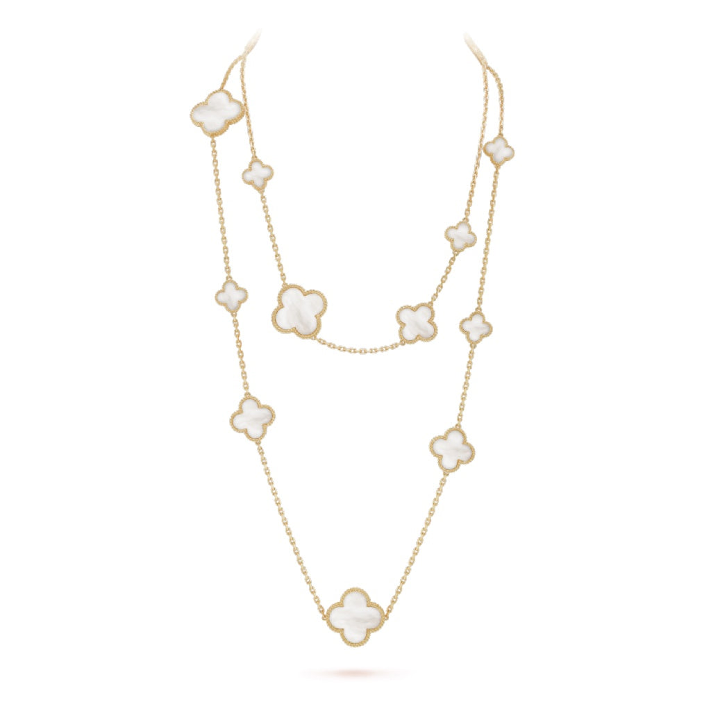 [🌹Rose💎]CLOVER 16 MOTIF WHITE MOP GOLD NECKLACE