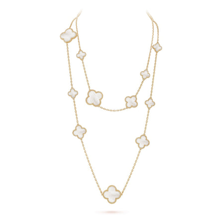 [🌹Rose💎]CLOVER 16 MOTIF WHITE MOP GOLD NECKLACE