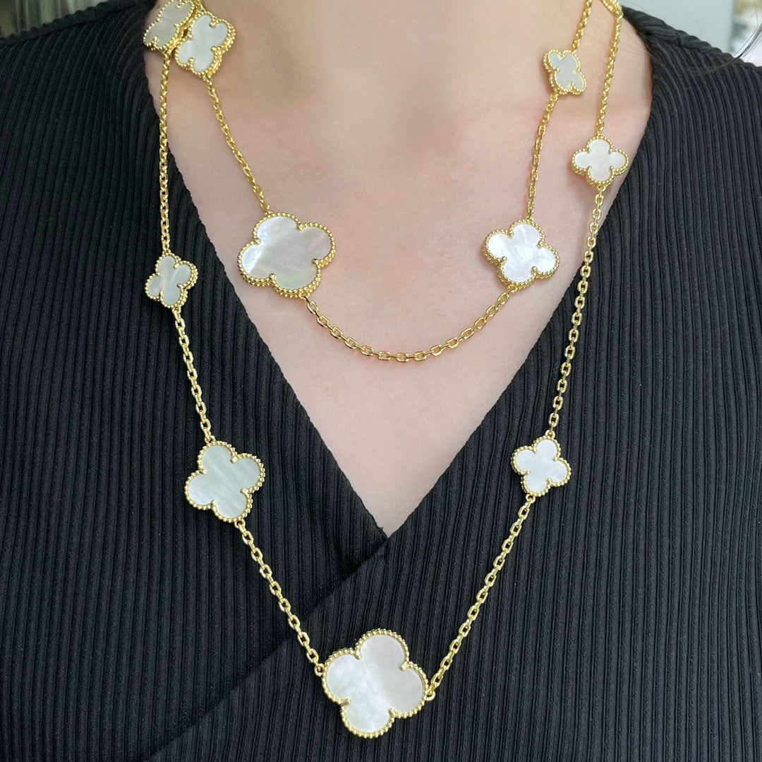 [Rose Jewelrys]CLOVER 16 MOTIF WHITE MOP GOLD NECKLACE