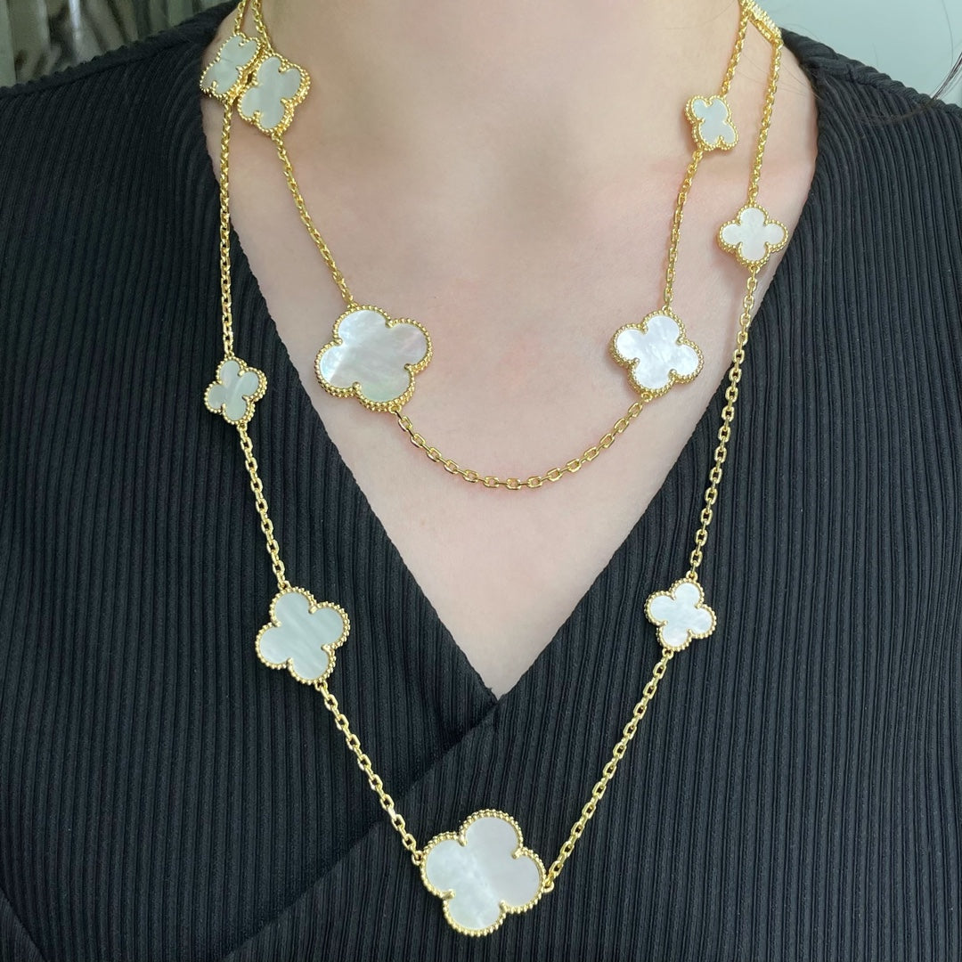 [Rose Jewelrys]CLOVER 16 MOTIF WHITE MOP GOLD NECKLACE