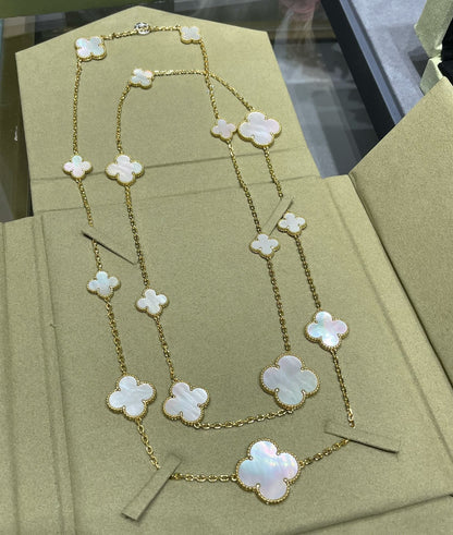 [Rose Jewelrys]CLOVER 16 MOTIF WHITE MOP GOLD NECKLACE