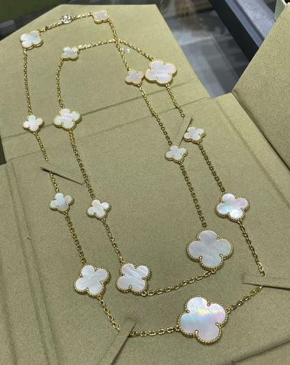 [Rose Jewelrys]CLOVER 16 MOTIF WHITE MOP GOLD NECKLACE