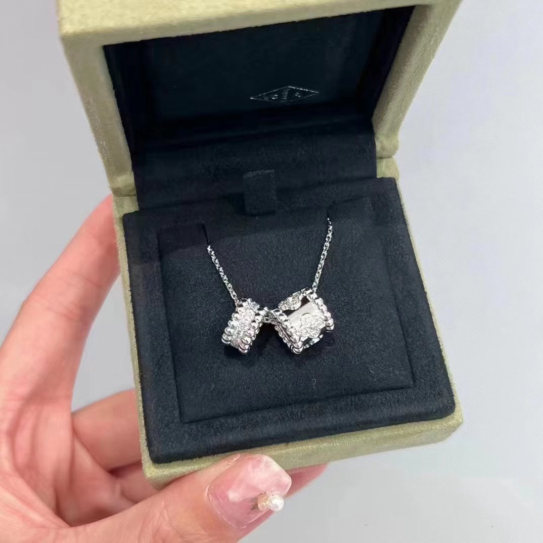 [Rose Jewelrys]PERLEE DOUBLE PENDANT SILVER DIAMOND NECKLACE