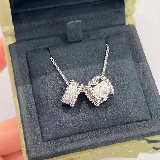 [Rose Jewelrys]PERLEE DOUBLE PENDANT SILVER DIAMOND NECKLACE