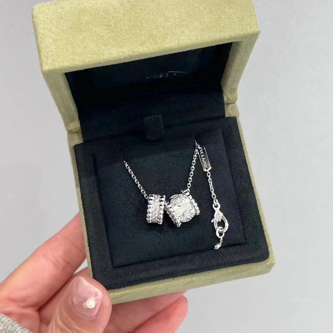 [Rose Jewelrys]PERLEE DOUBLE PENDANT SILVER DIAMOND NECKLACE