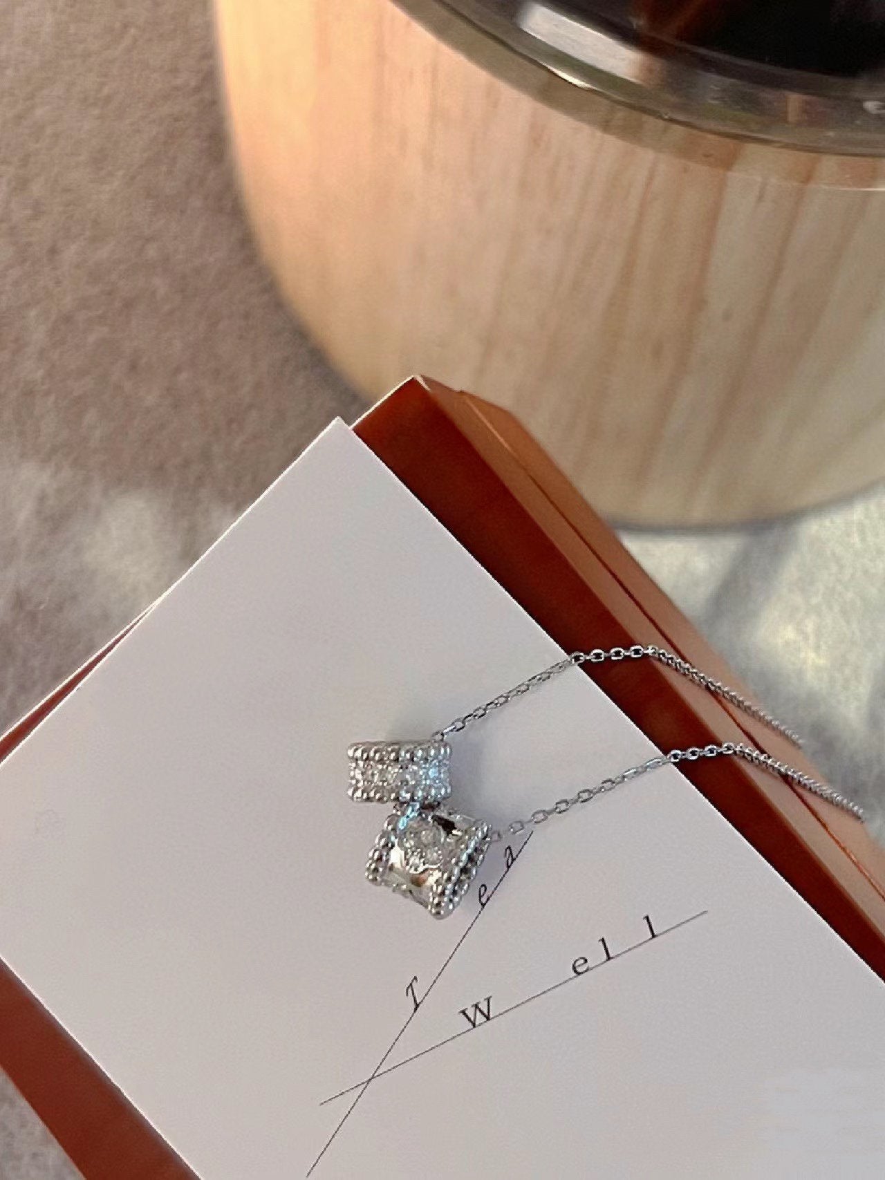 [Rose Jewelrys]PERLEE DOUBLE PENDANT SILVER DIAMOND NECKLACE
