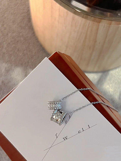 [Rose Jewelrys]PERLEE DOUBLE PENDANT SILVER DIAMOND NECKLACE