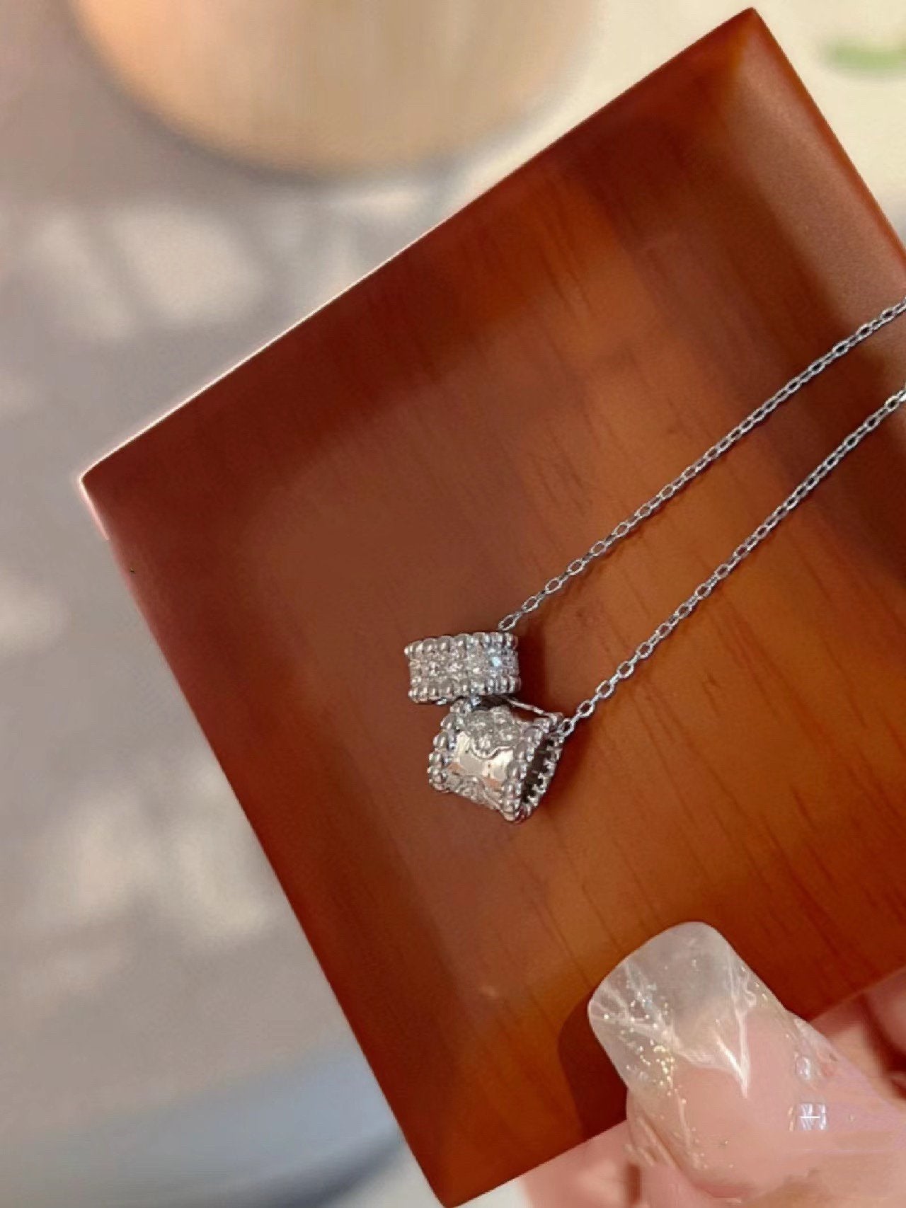 [Rose Jewelrys]PERLEE DOUBLE PENDANT SILVER DIAMOND NECKLACE