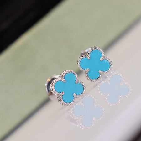 [🌹Rose💎]CLOVER MINI TURQUOISE SILVER STUD EARRINGS