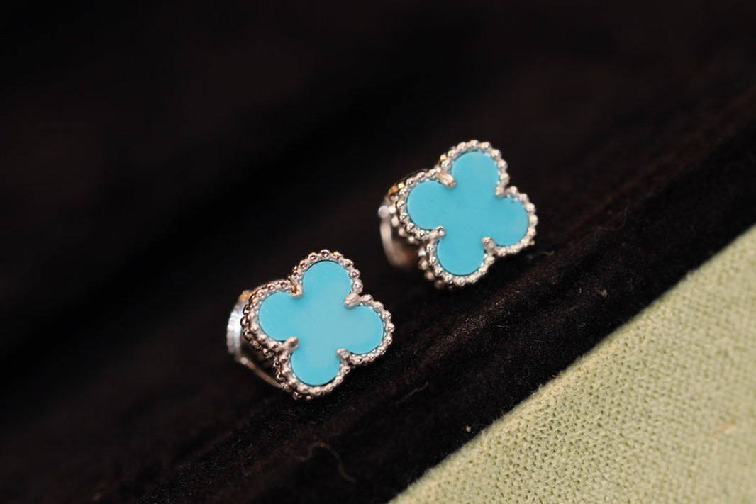 [🌹Rose💎]CLOVER MINI TURQUOISE SILVER STUD EARRINGS