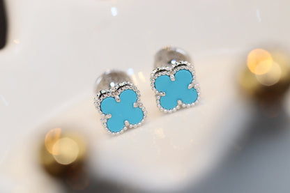 [Rose Jewelrys]CLOVER MINI TURQUOISE SILVER STUD EARRINGS