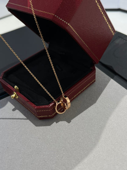 []LOVE NECKLACE DOUBLE RING PINK GOLD