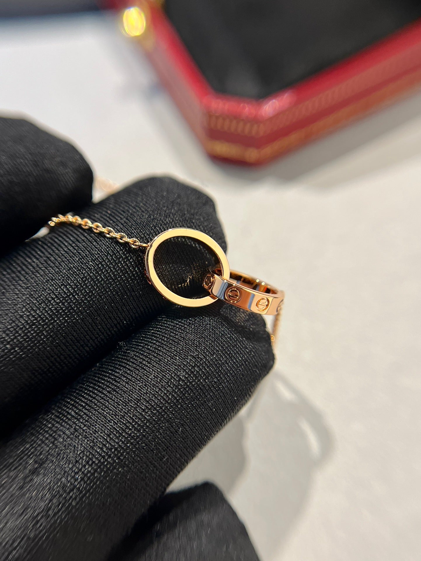 [Rose Jewelrys]LOVE NECKLACE DOUBLE RING PINK GOLD