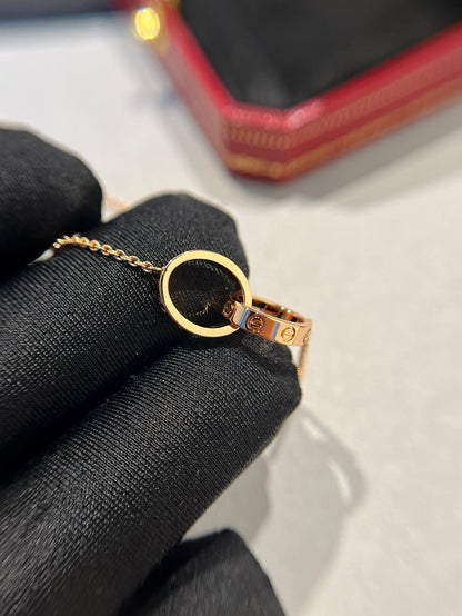 [Rose Jewelrys]LOVE NECKLACE DOUBLE RING PINK GOLD