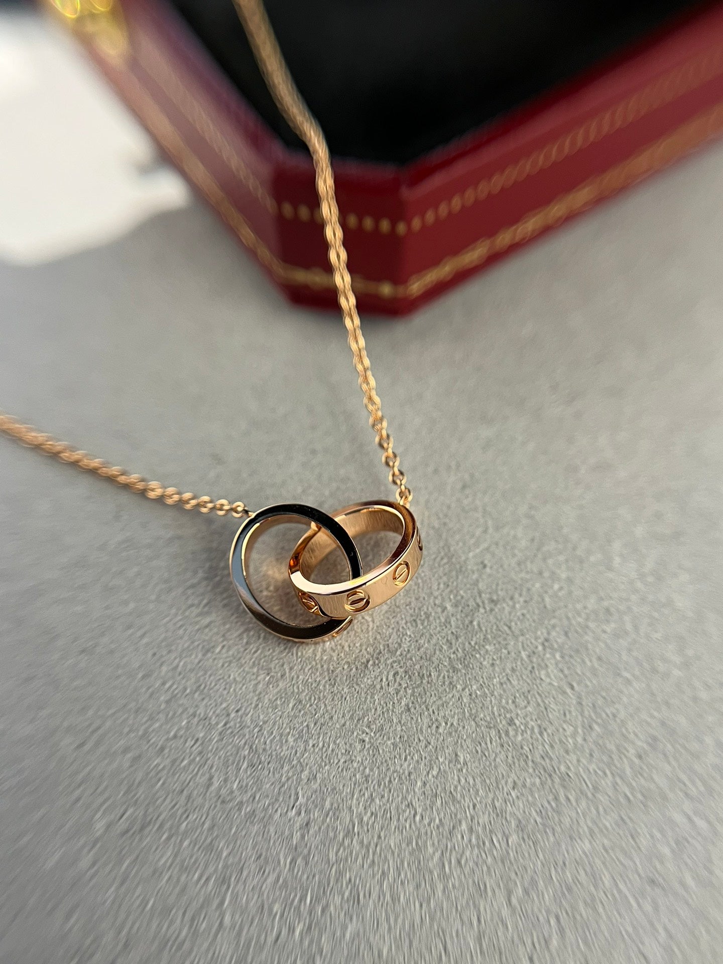 [Rose Jewelrys]LOVE NECKLACE DOUBLE RING PINK GOLD