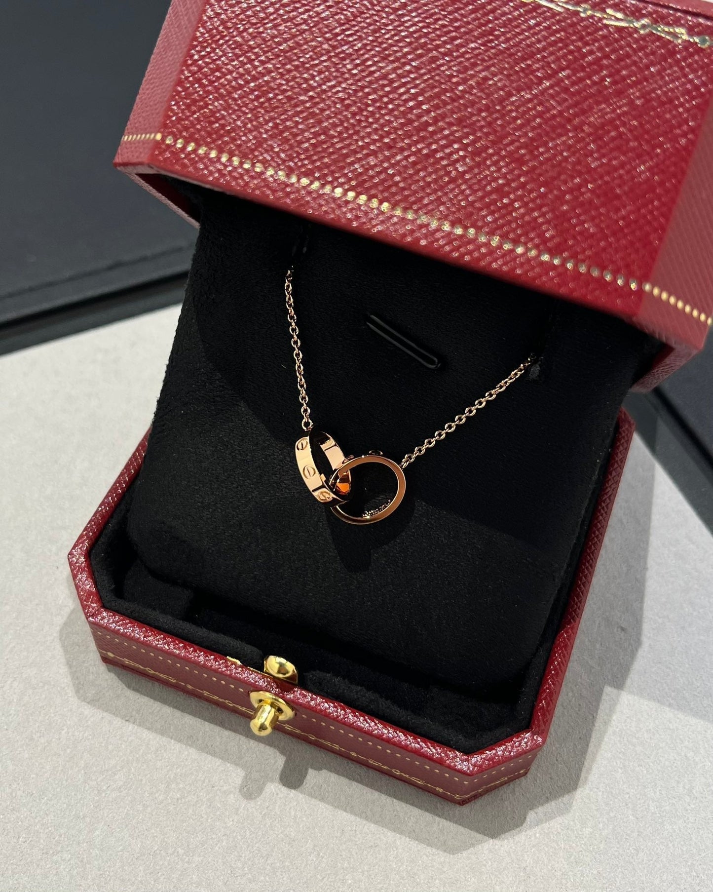 [Rose Jewelrys]LOVE NECKLACE DOUBLE RING PINK GOLD