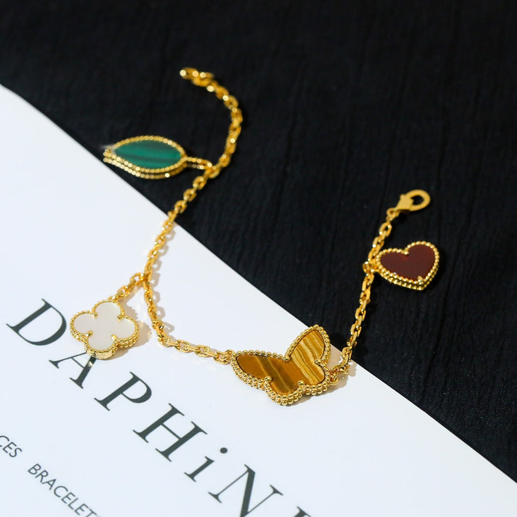 [🌹Rose💎]LUCKY SPRING 5 MOTIF GOLD BRACELET