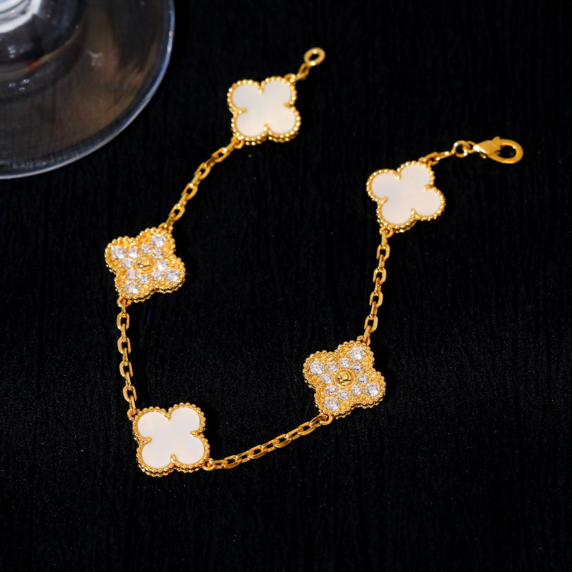 [Rose Jewelrys]CLOVER BRACELET 5 MOTIF WHITE MOP DIAMOND