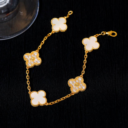 [Rose Jewelrys]CLOVER BRACELET 5 MOTIF WHITE MOP DIAMOND