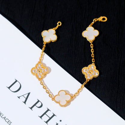 [Rose Jewelrys]CLOVER BRACELET 5 MOTIF WHITE MOP DIAMOND
