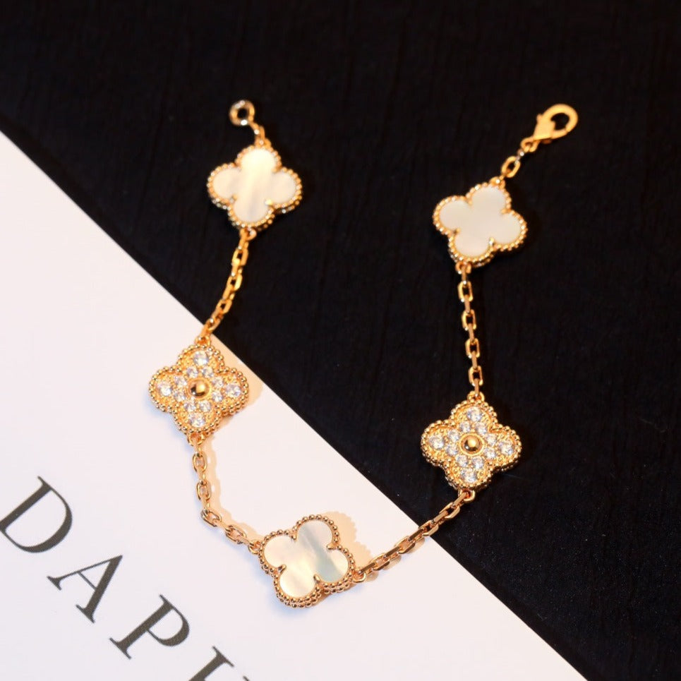 [Rose Jewelrys]CLOVER BRACELET 5 MOTIF WHITE MOP DIAMOND