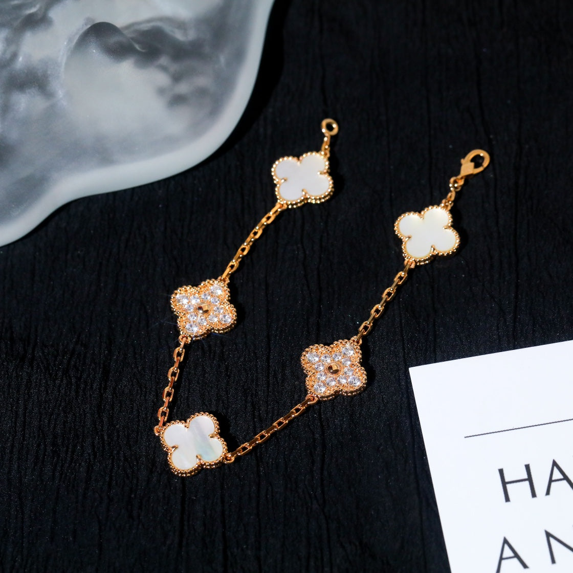 [Rose Jewelrys]CLOVER BRACELET 5 MOTIF WHITE MOP DIAMOND