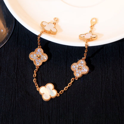 [Rose Jewelrys]CLOVER BRACELET 5 MOTIF WHITE MOP DIAMOND