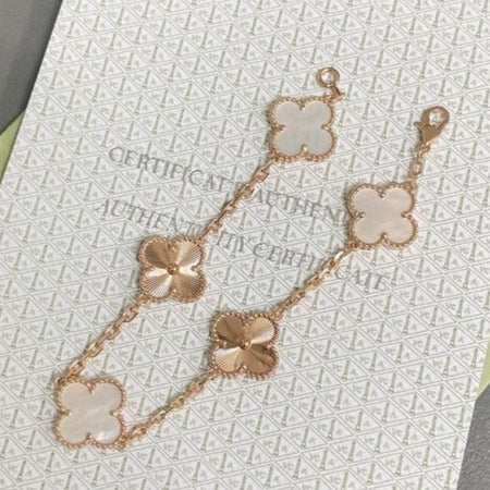 [🌹Rose💎]CLOVER BRACELET 5 MOTIF WHITE MOP PINK GOLD