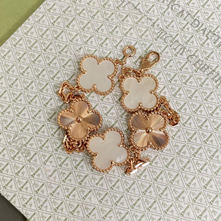 [🌹Rose💎]CLOVER BRACELET 5 MOTIF WHITE MOP PINK GOLD