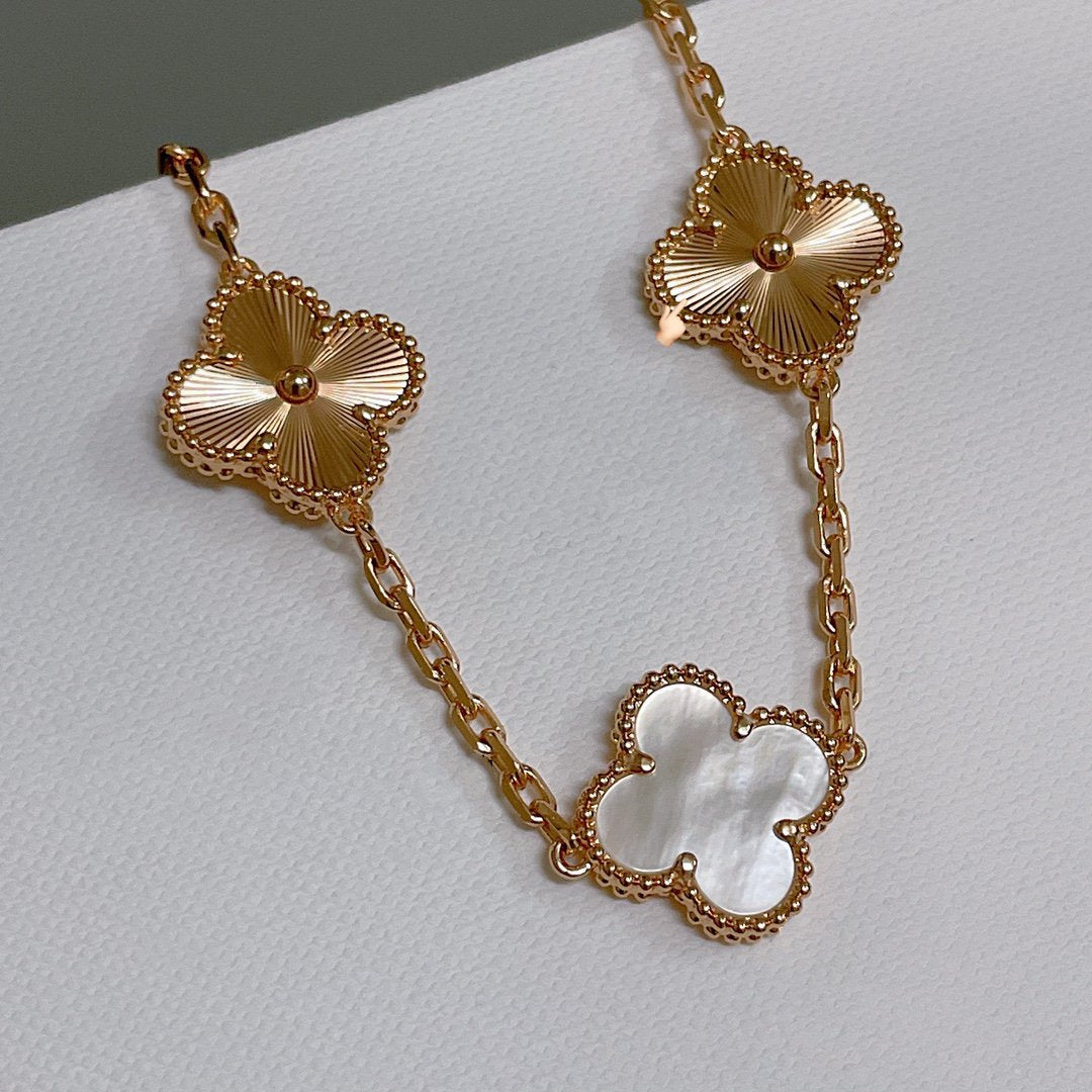 [Rose Jewelrys]CLOVER BRACELET 5 MOTIF WHITE MOP PINK GOLD