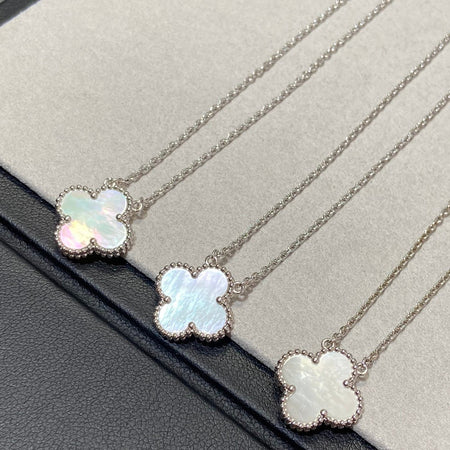 [🌹Rose💎]CLOVER MEDIUM SILVER WHITE MOP NECKLACE